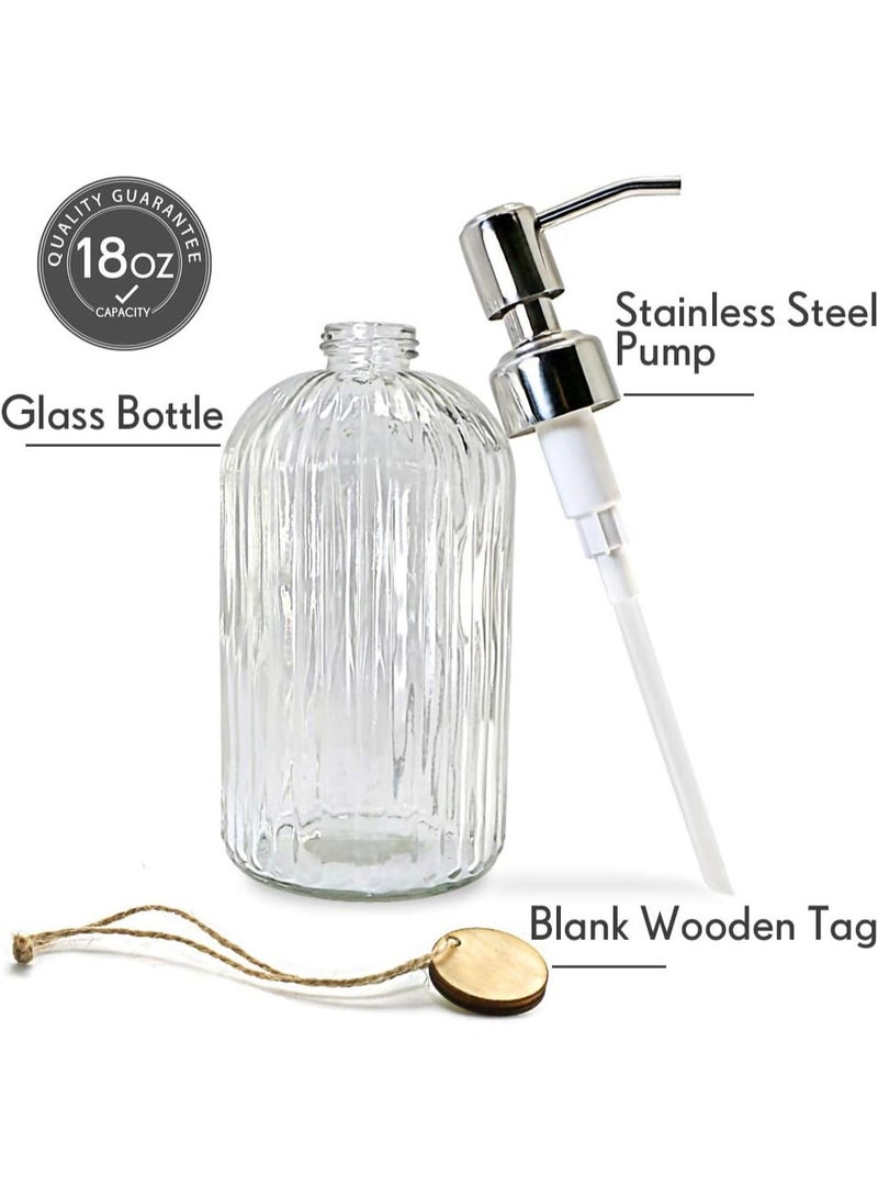 روعة زجاجة موزع صابون فاخرة قابلة لإعادة التعبئة — تتميز برأس مضخة متين من الفولاذ المقاوم للصدأ، وتصميم شفاف على شكل ماسي مع علامة خشبية مكتوبة بخط اليد. مناسب للشامبو، جل الاستحمام، صابون اليدين وغسول الجسم، هذا الموزع الذي يعمل بالضغط متين وخالٍ من الفثالات، مما يجعله مثاليًا للاستخدام في الحمامات والمطابخ والفنادق. - Image 4